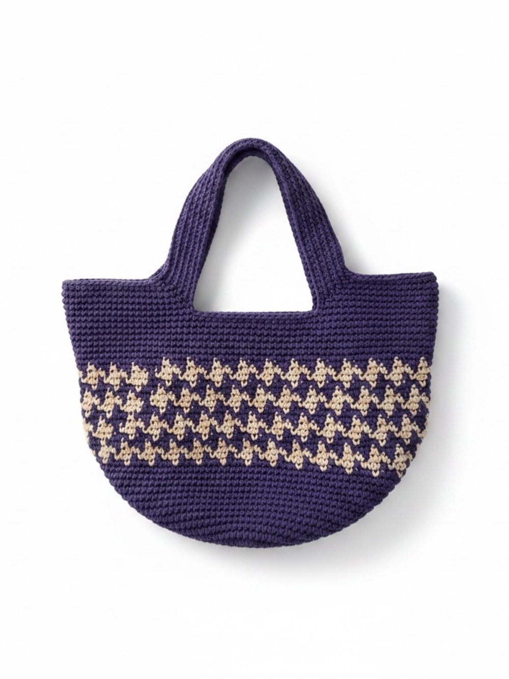 Purple Crochet Tote Bag with White Pattern